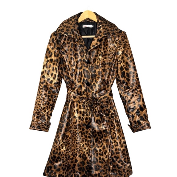 Vintage Georgiou Studio jacket leopard print belted lightweight trench size S - Picture 1 of 8
